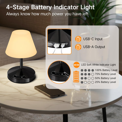 OUTON lamp with USB ports, dual charging, convenient device power.