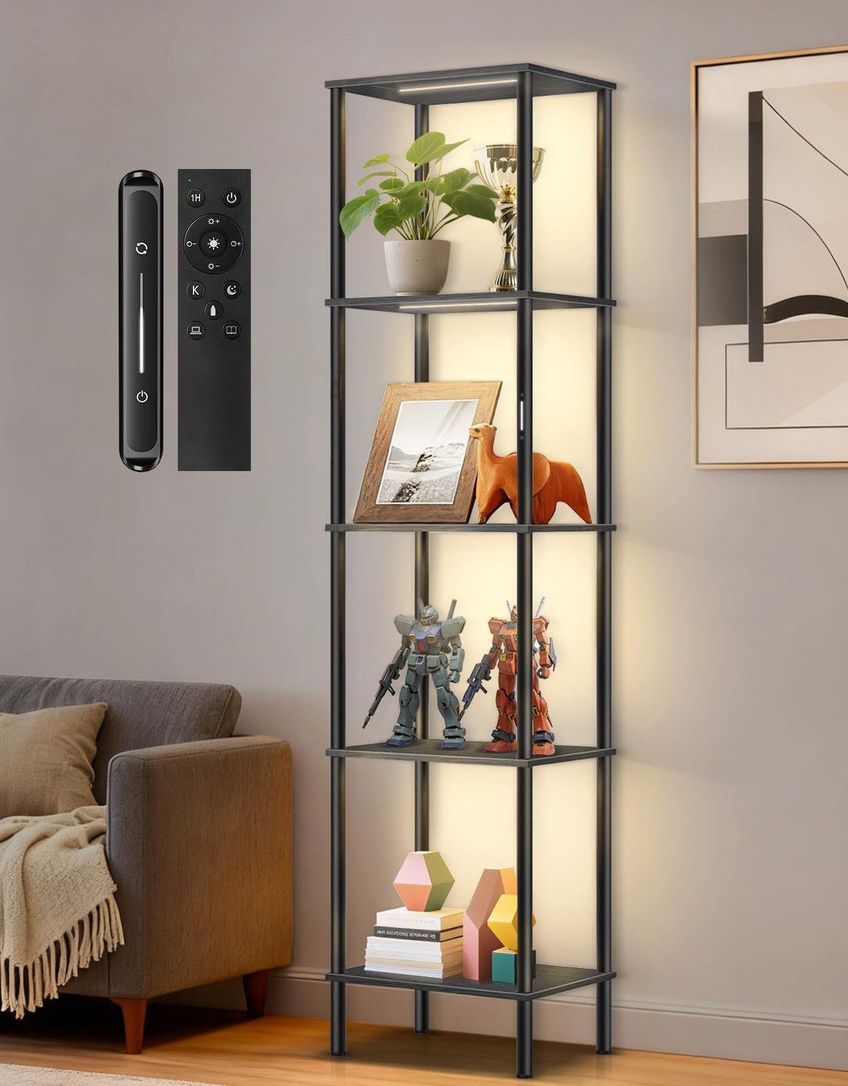 OUTONLIFE 5-tier tall display shelves with LED lights illuminate your collection beautifully.