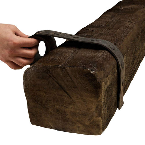 Outwater rubber strap hides seams between beams for a seamless faux appearance.