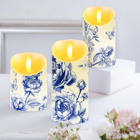 Ouvibor blue-white floral printed candles brighten home decor