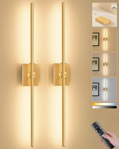 Ouyulong battery wall sconces in gold, front view creating warm ambiance