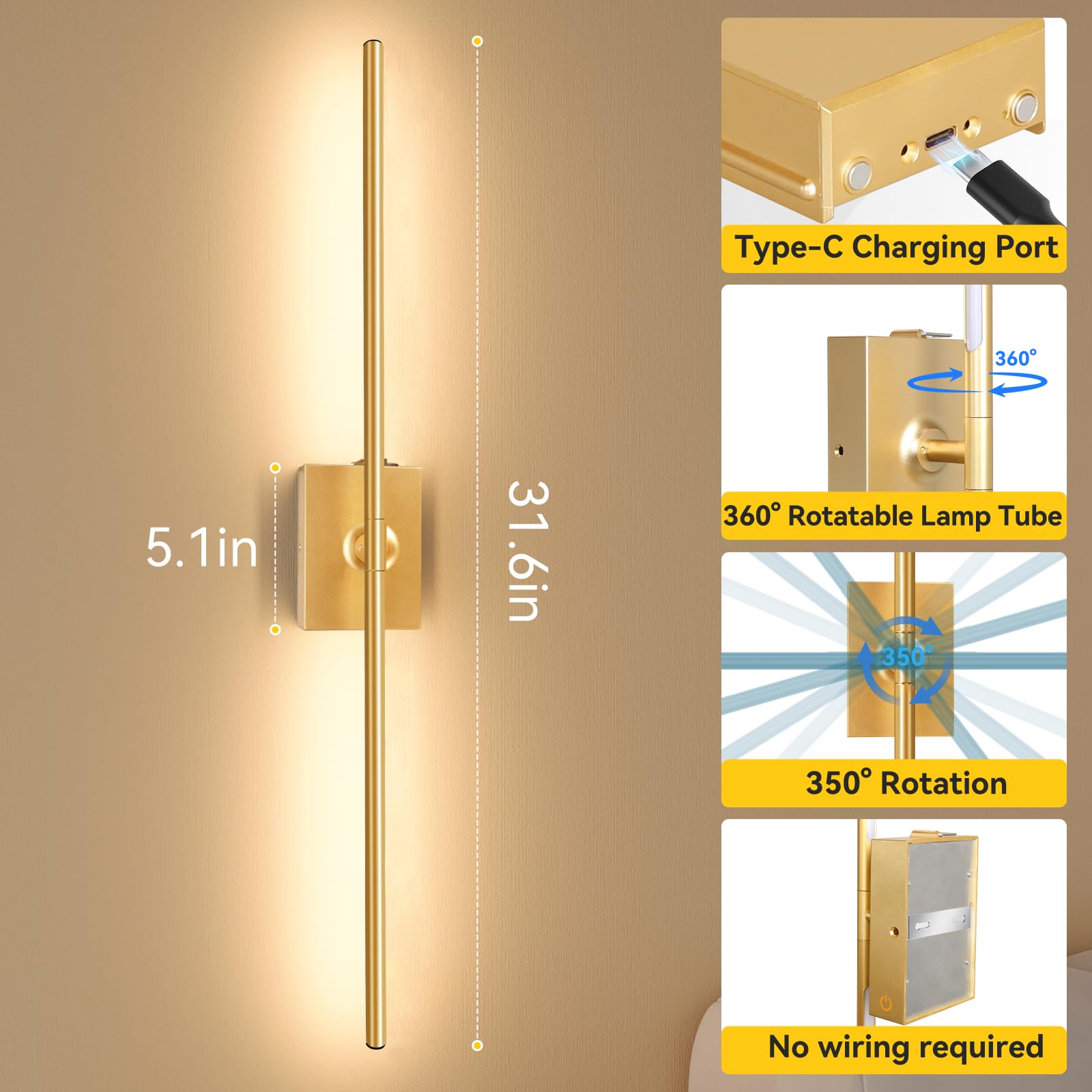 Ouyulong rotatable wall sconces allowing 350 degree light direction