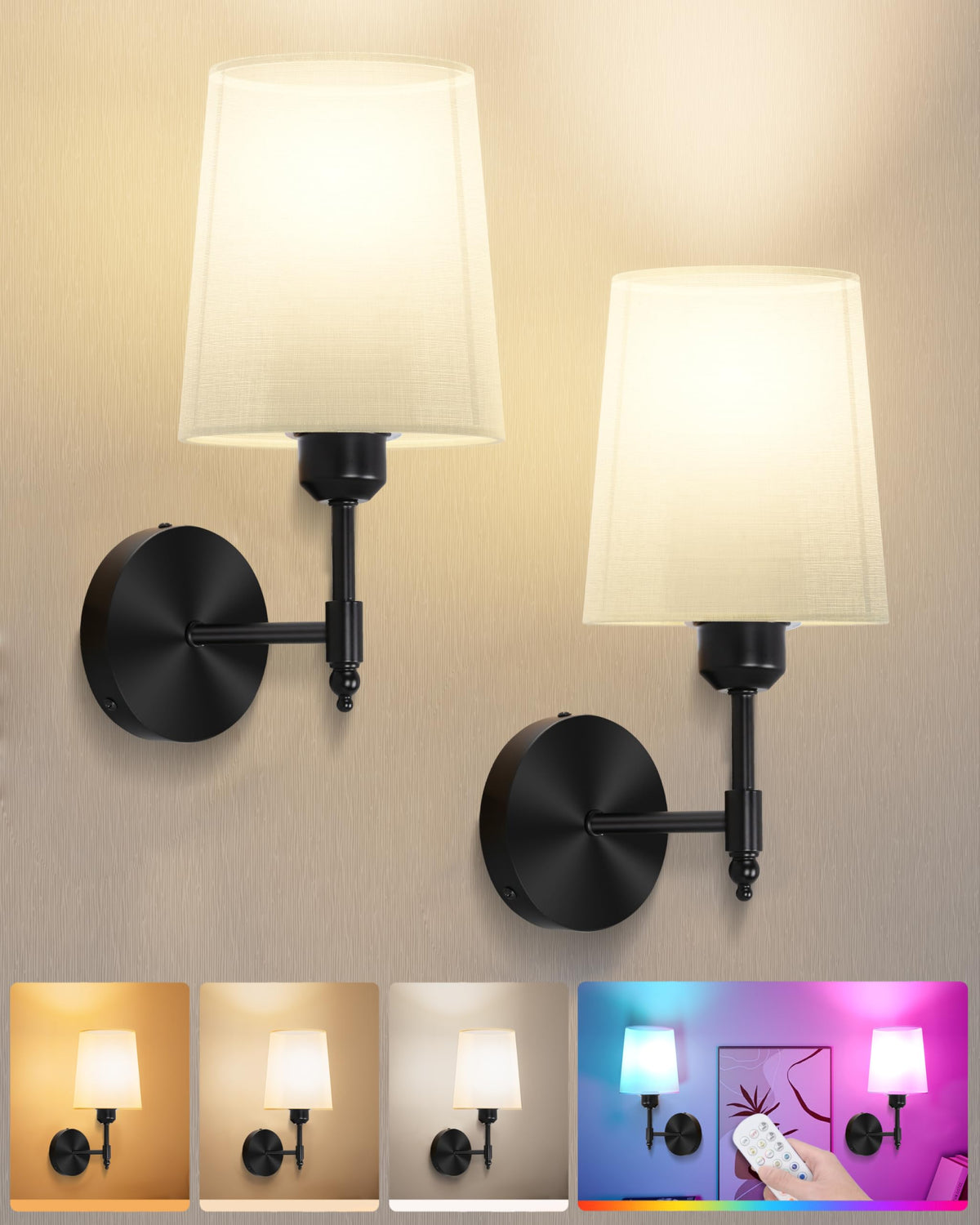 Ouyulong battery wall sconce set 2 in black front view, cordless convenience for entryways.