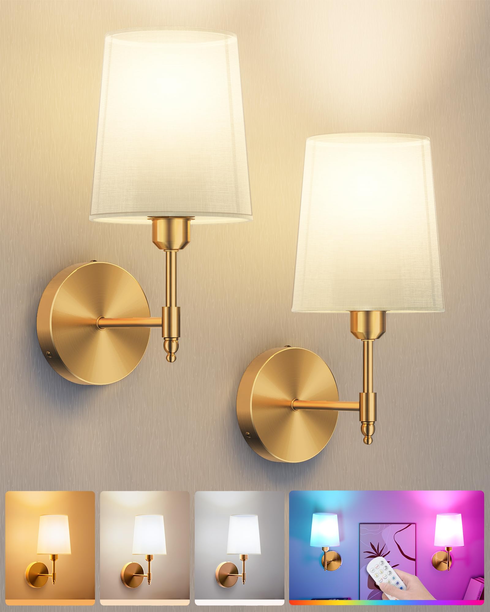 Ouyulong battery wall sconces set 2 in brushed gold provide wireless ambient lighting.