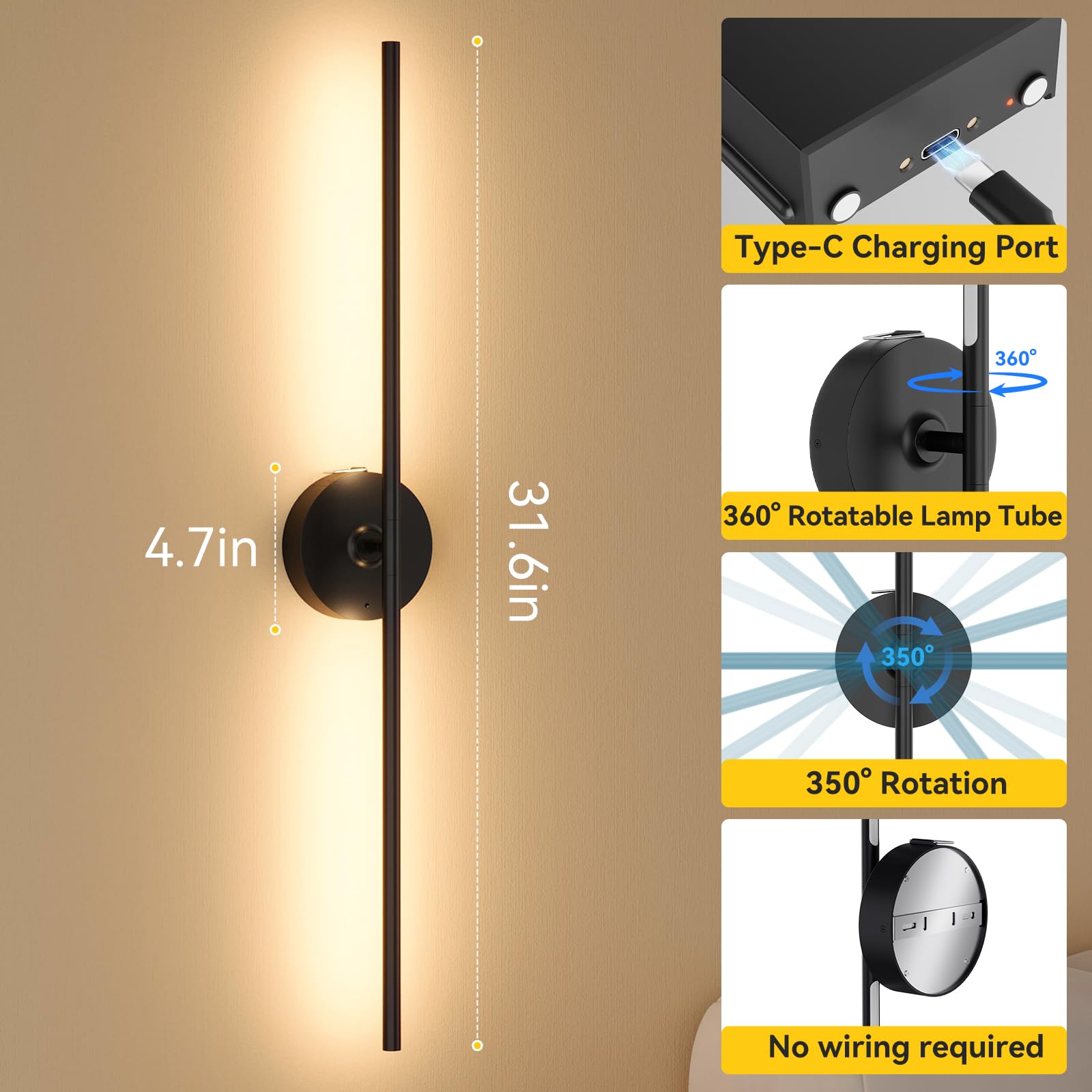 Ouyulong dimmable wall sconce with 3000-6000K mood lighting