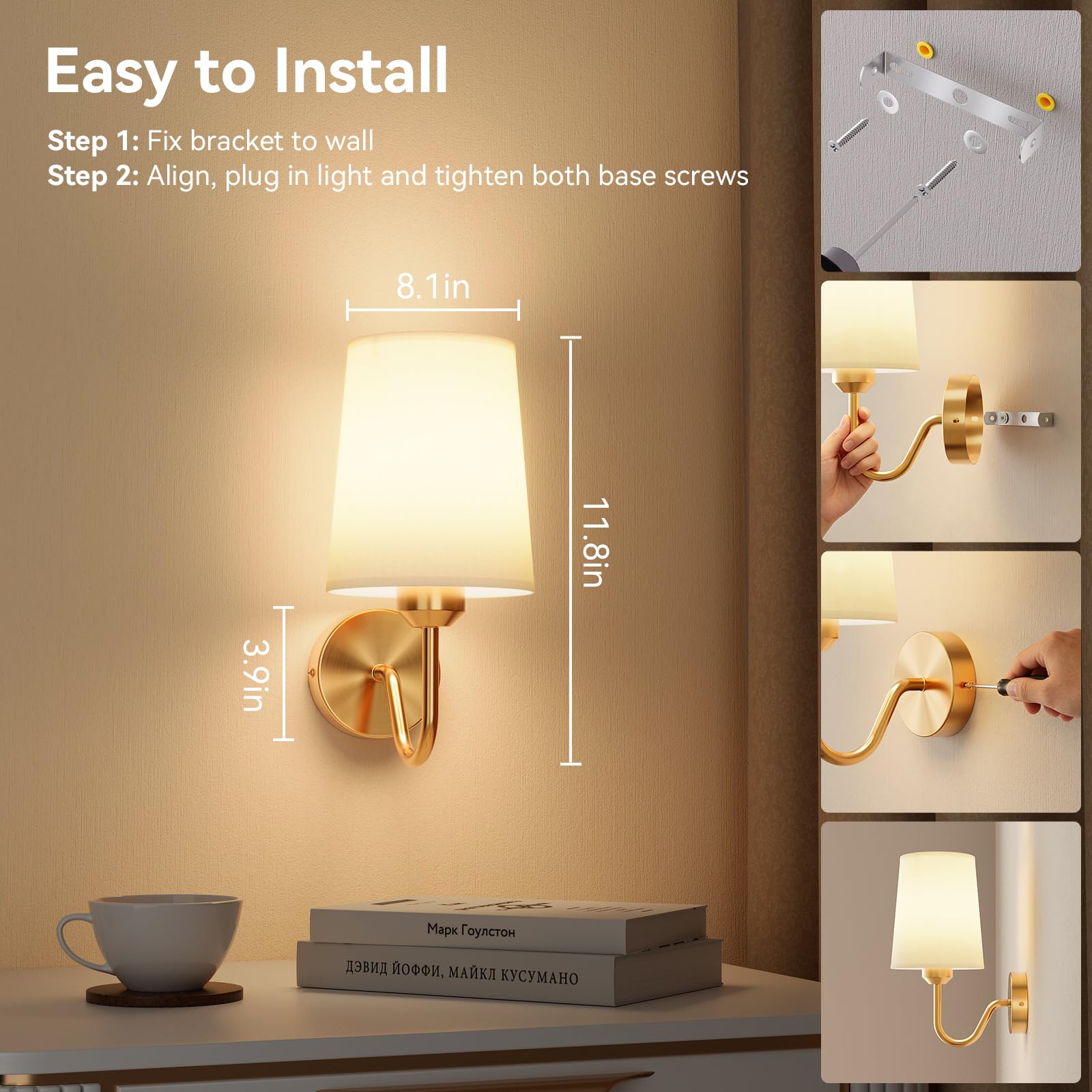 Ouyulong wall sconce with three color temperatures for warm to cool task lighting