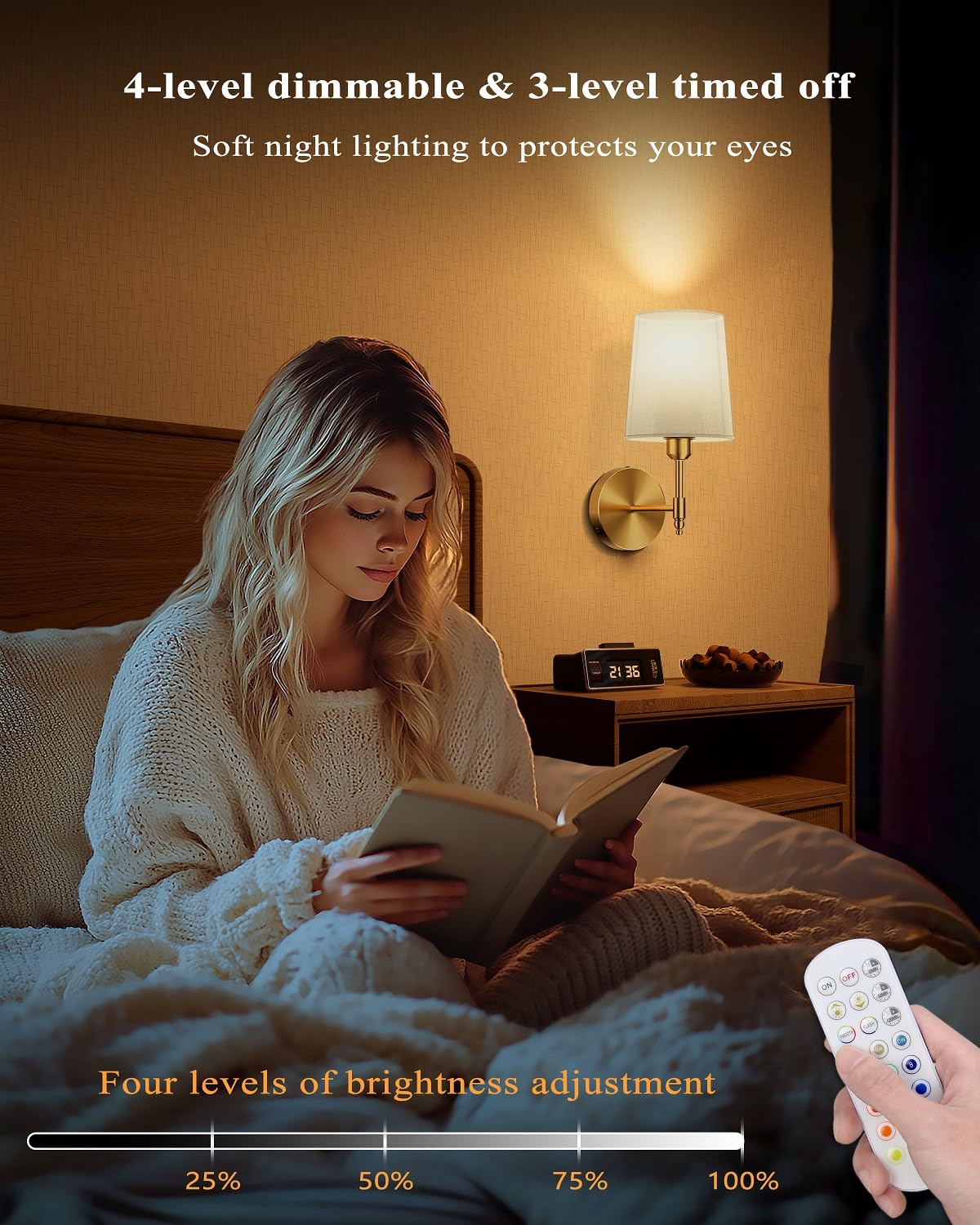 Ouyulong white textile shade on wall sconce delivers soft, cozy light.