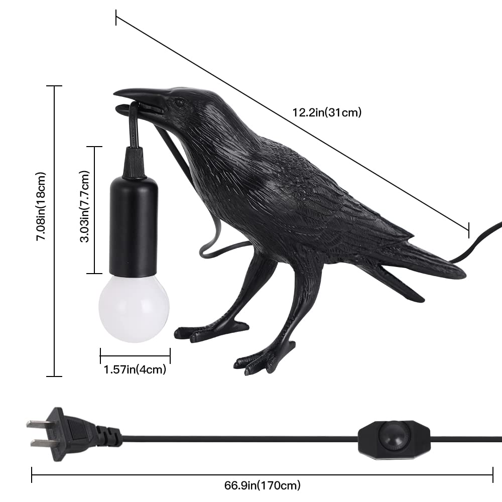 OVANUS Crow Lamp versatile indoor outdoor decor for day and night settings.