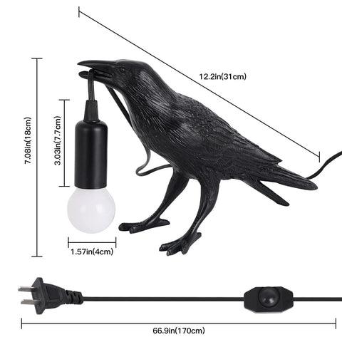 OVANUS Crow Lamp versatile indoor outdoor decor for day and night settings.
