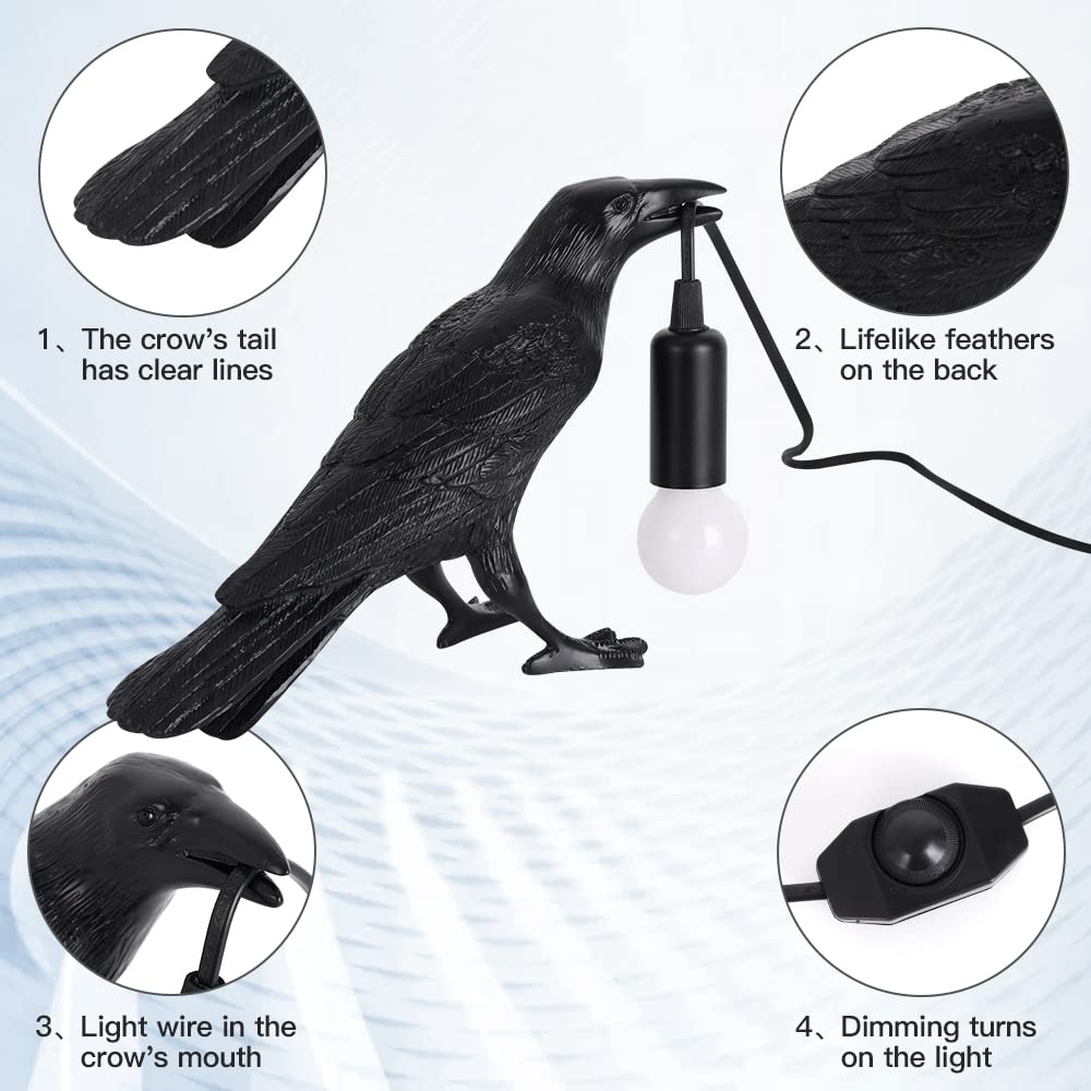OVANUS Crow Lamp solid carved feathers for durable, premium look.