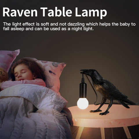OVANUS Raven Lamp uses warm white light for comfortable reading and ambiance.