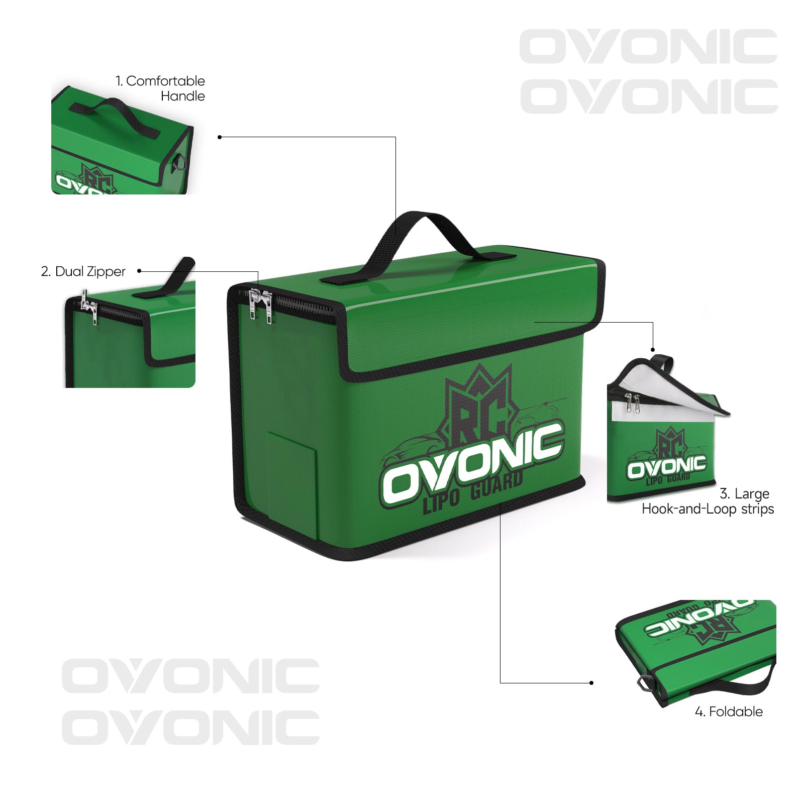 OVONIC lipo safe bag with secure closure for quick access