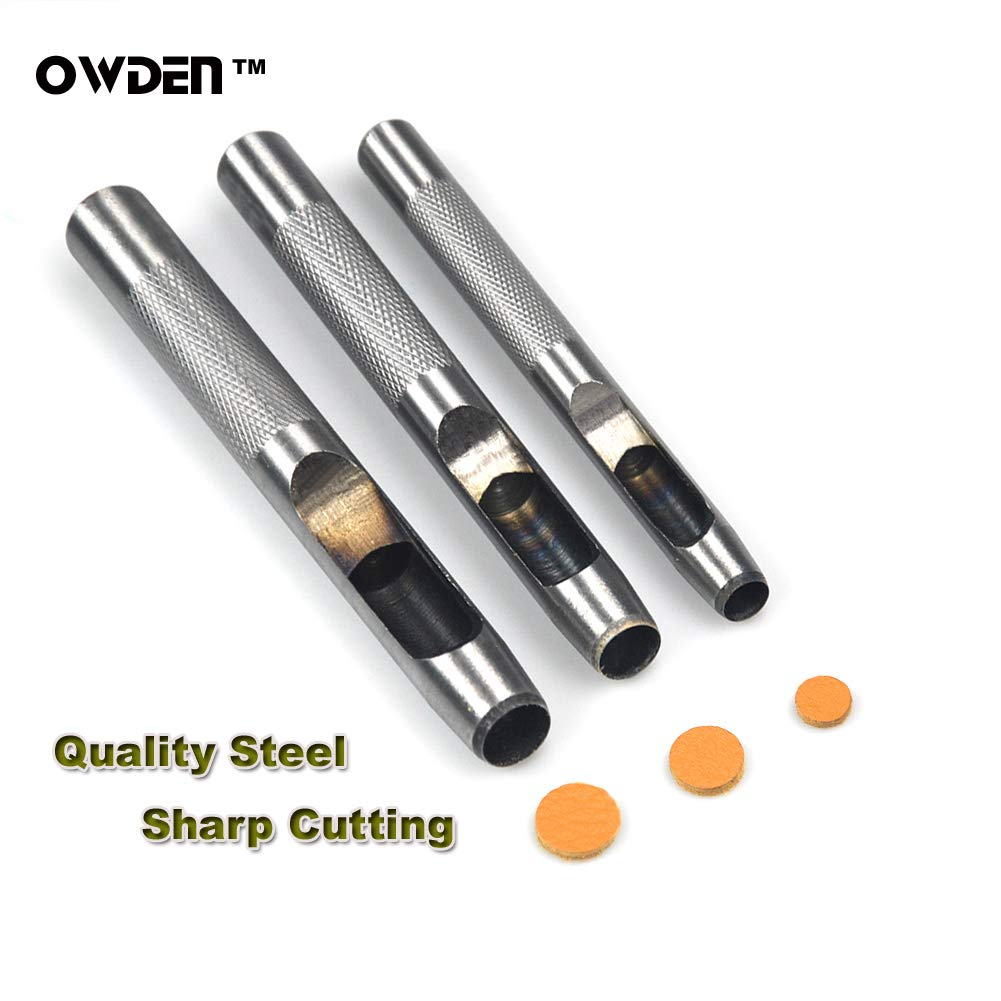 OWDEN leather-hole demo shows crisp holes in sample leatherwork