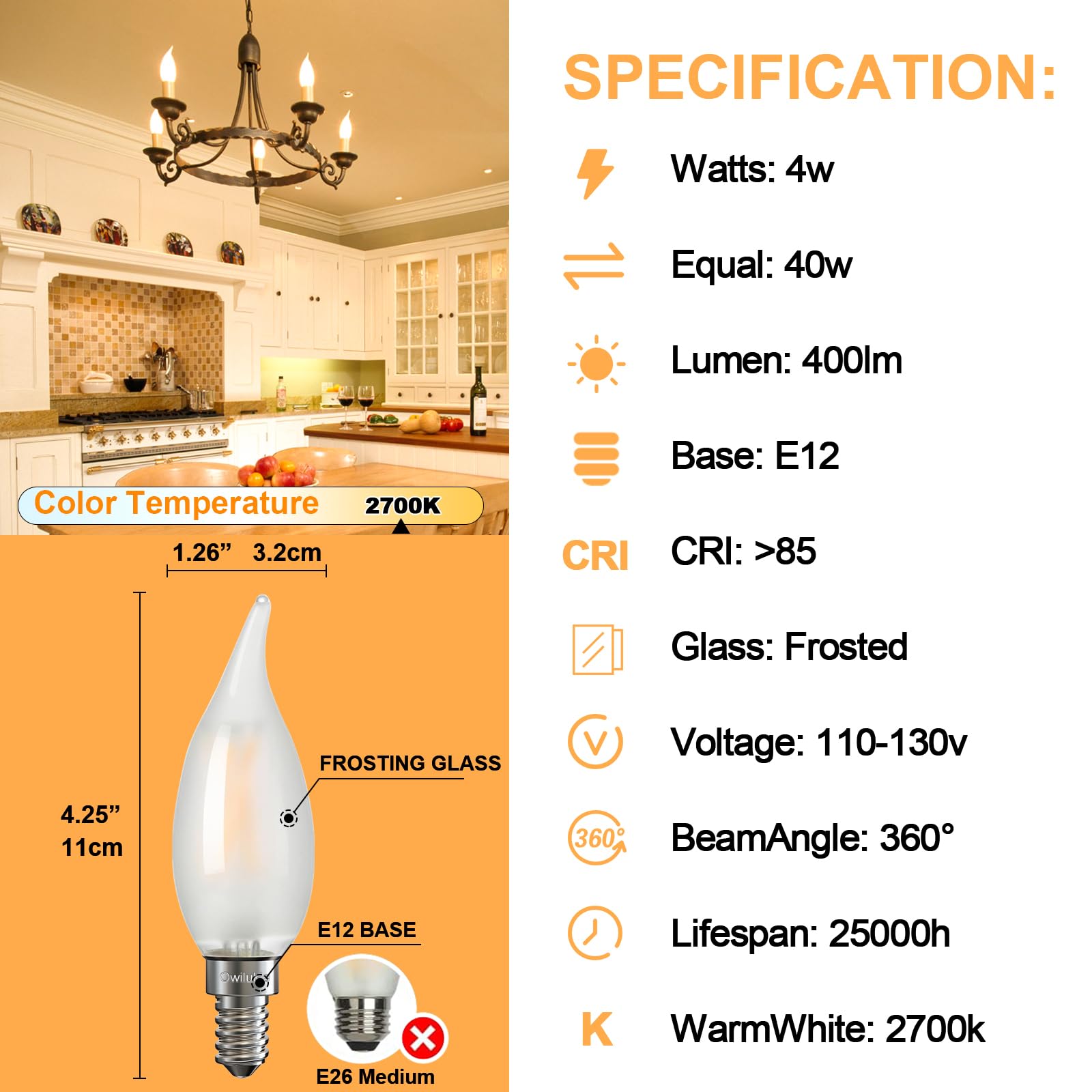 Owilukie 40W-equivalent dimmable LED bulb for classic fixtures