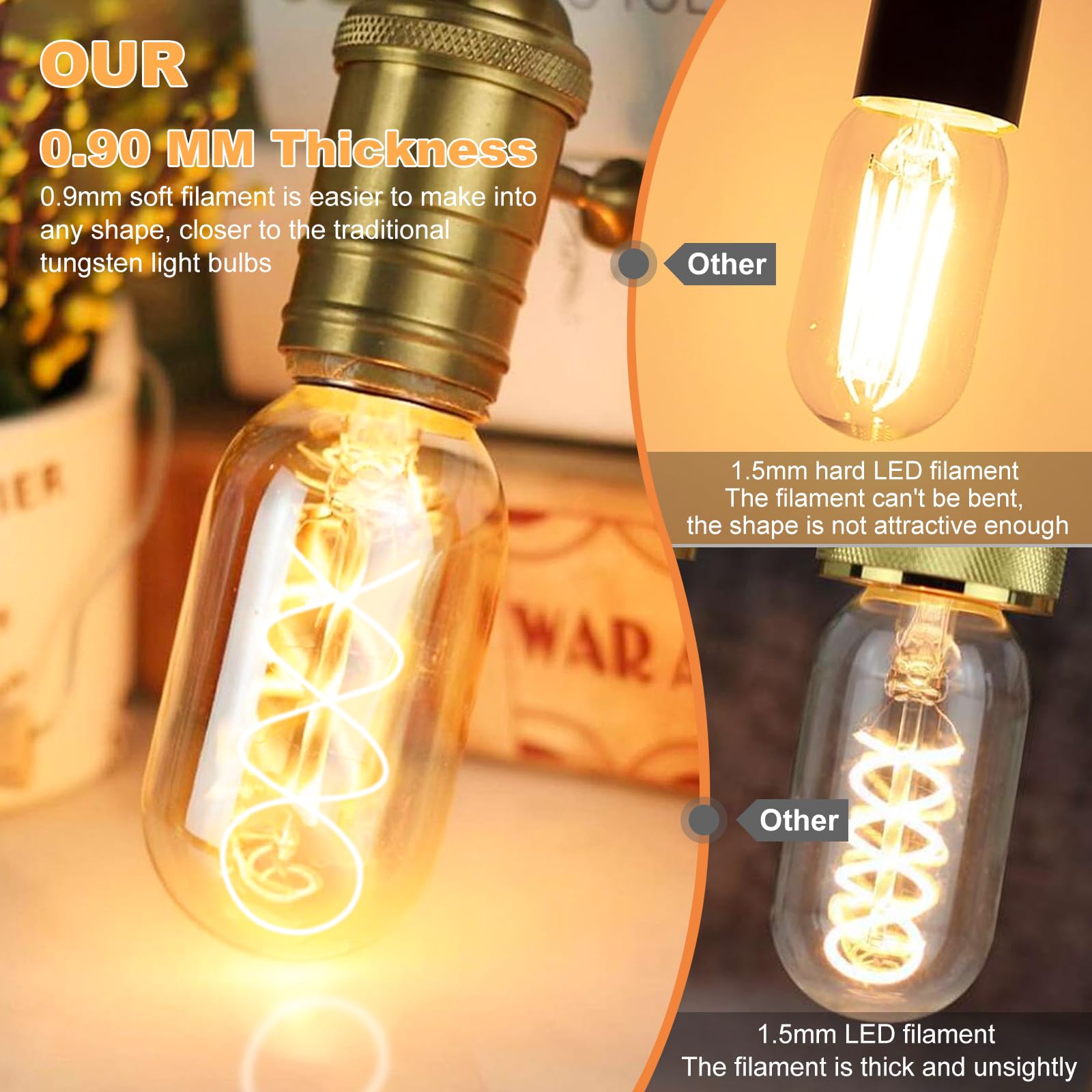 Amber glass Owilukie Edison bulb enhances dining room vibe.