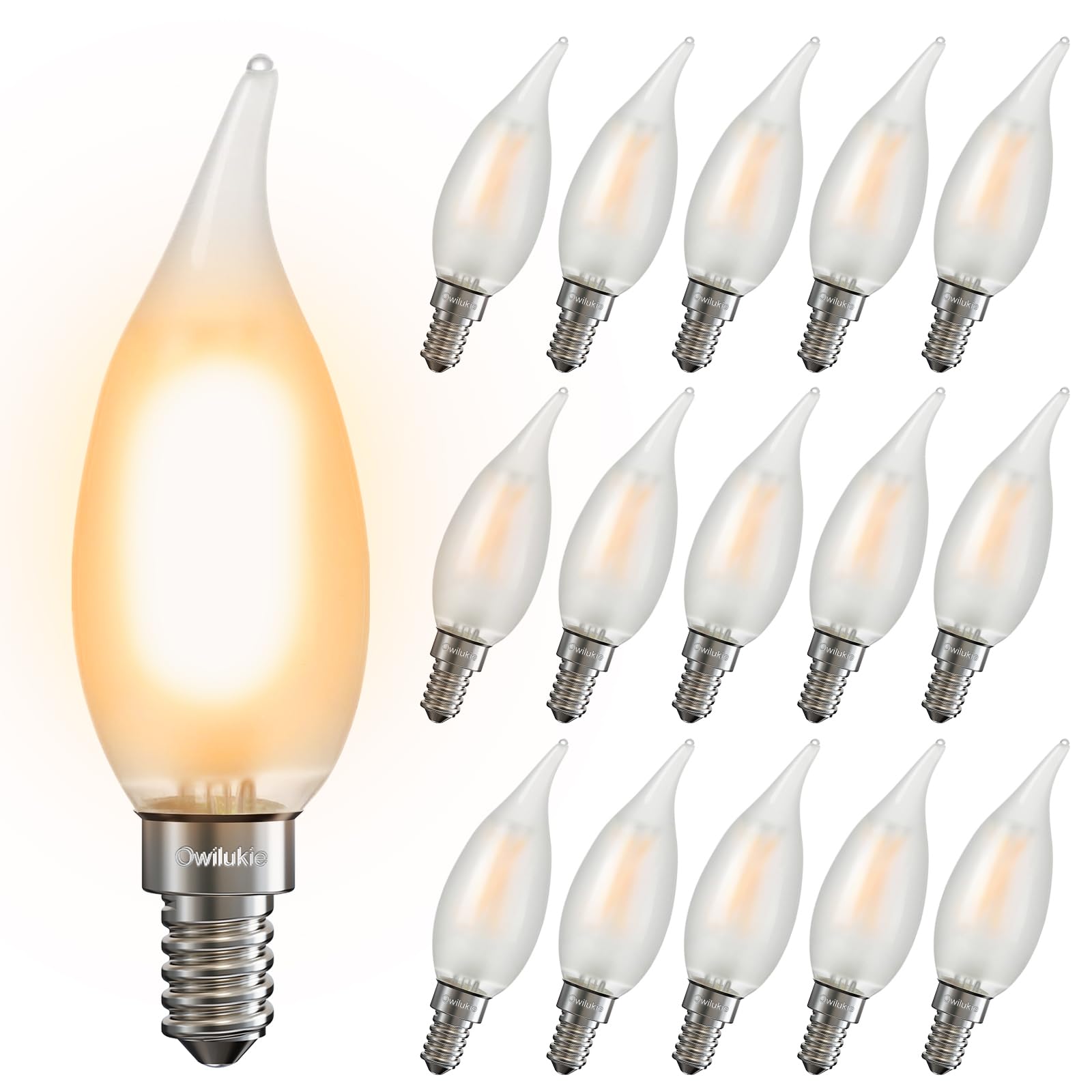 Owilukie frosted LED chandelier bulb with warm 2700K light for dining rooms