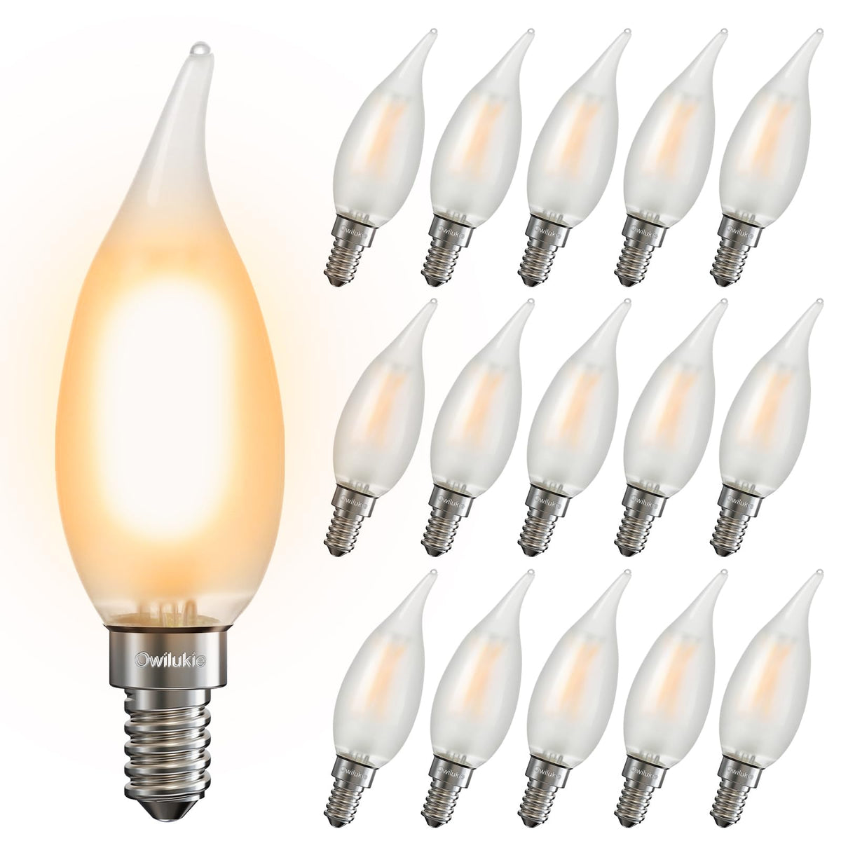 Owilukie frosted LED chandelier bulb with warm 2700K light for dining rooms