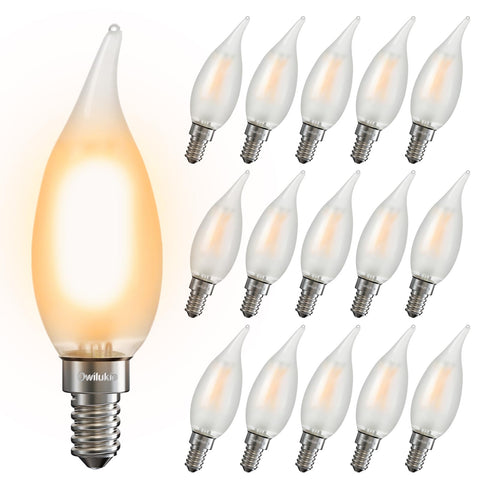 Owilukie frosted LED chandelier bulb with warm 2700K light for dining rooms