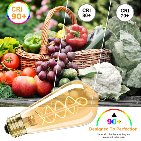 Owilukie CRI 90+ bulb enhances colors with warm vintage glow.