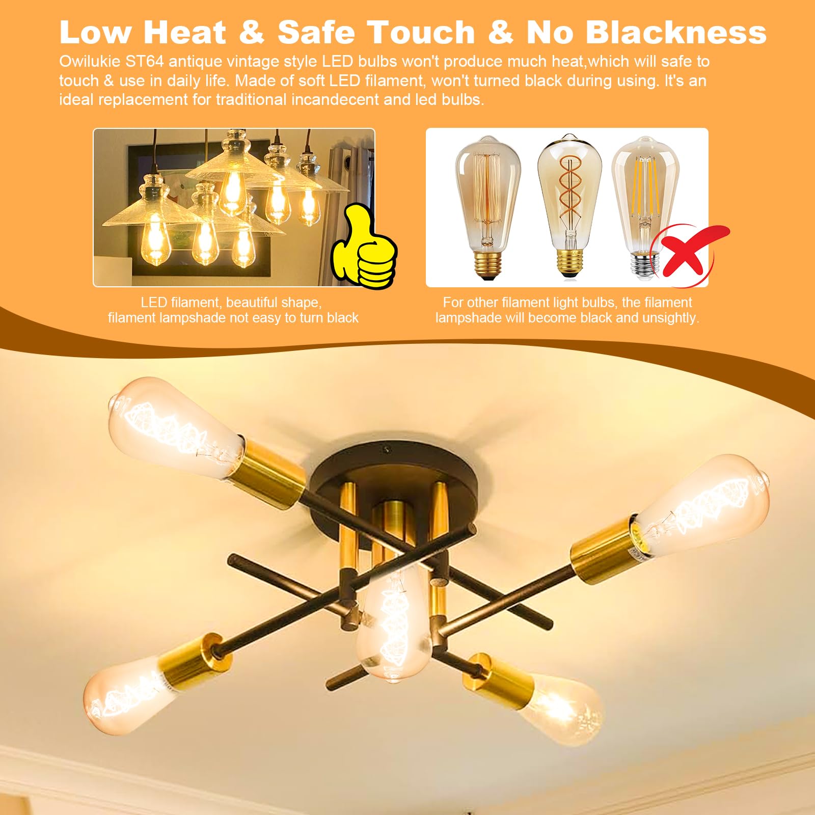 Owilukie dimmable Edison bulb provides smooth brightness control.