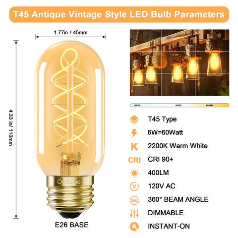 Owilukie 6W dimmable Edison bulb with smooth brightness control.