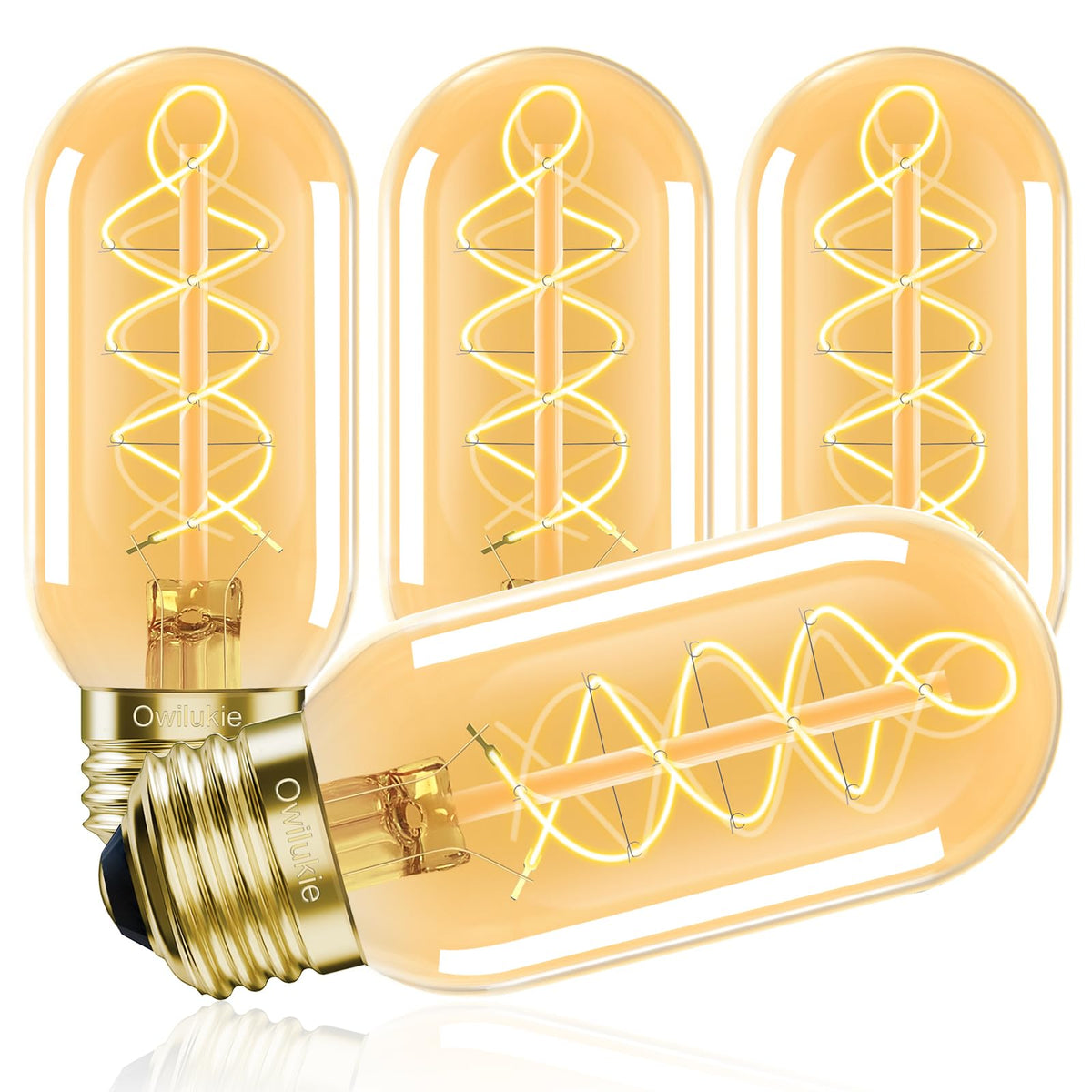 Owilukie E26 LED bulb with spiral filament amber glass for vintage ambiance.