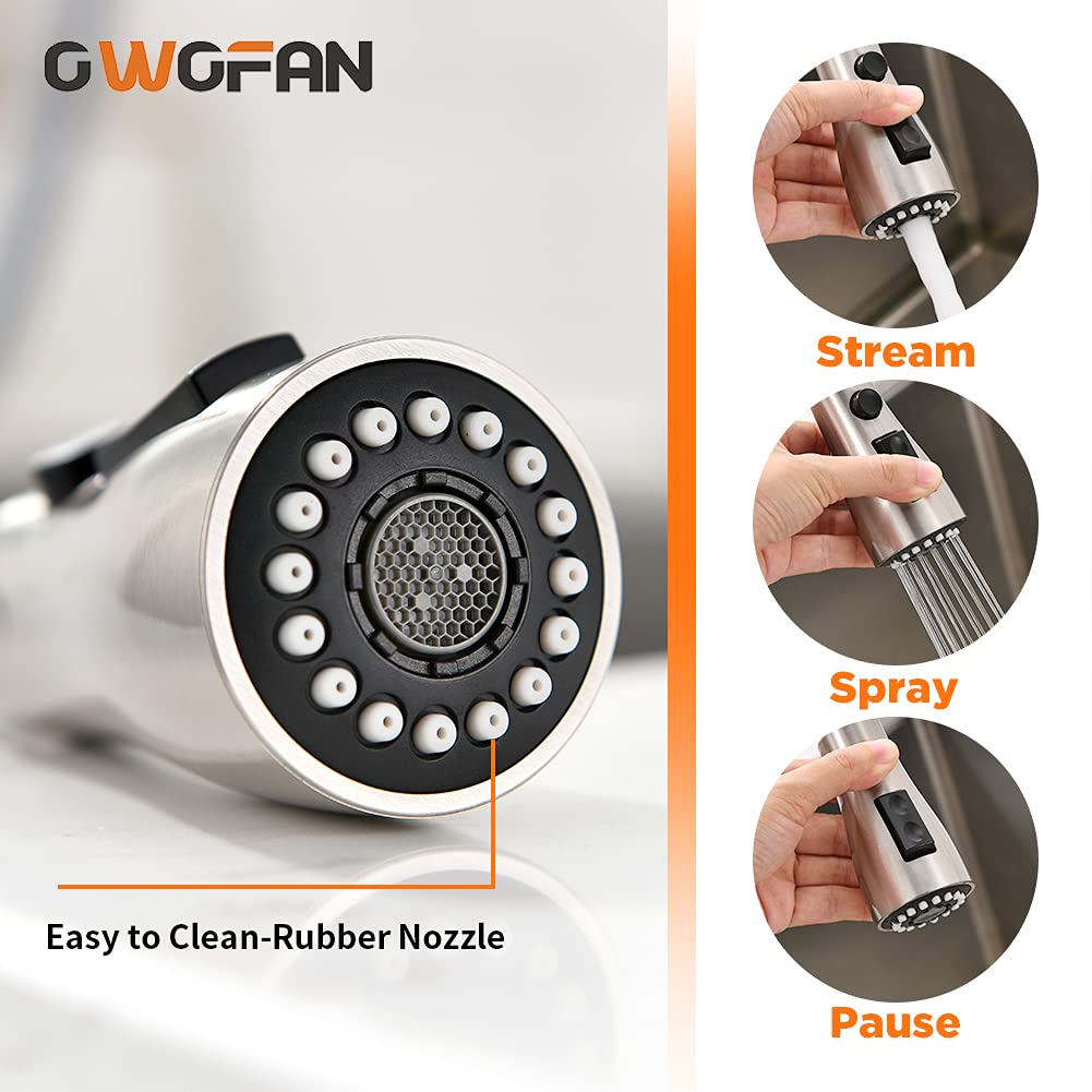 OWOFAN brushed nickel kitchen faucet with lead-free stainless construction for safe water.