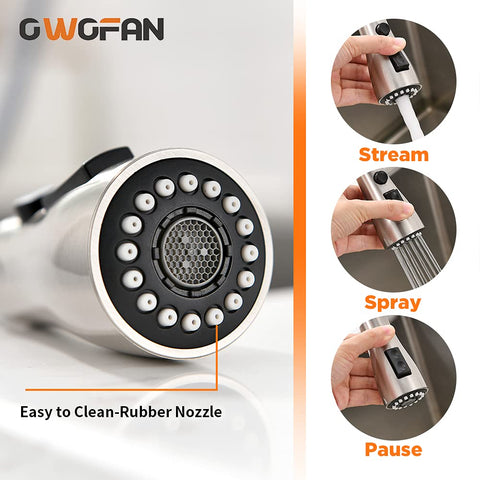 OWOFAN brushed nickel kitchen faucet with lead-free stainless construction for safe water.