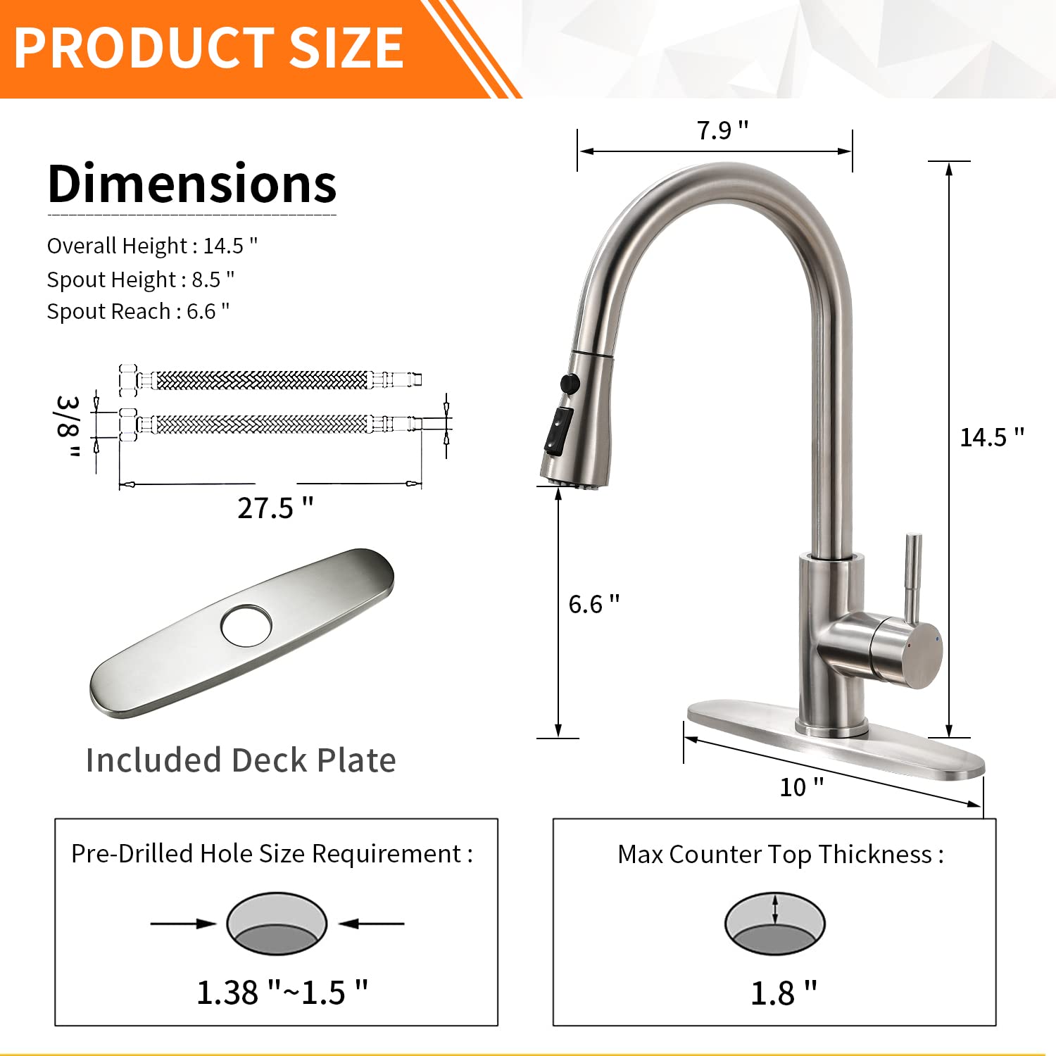 OWOFAN brushed nickel kitchen faucet open-spout design for compact under-cabinet clearance.