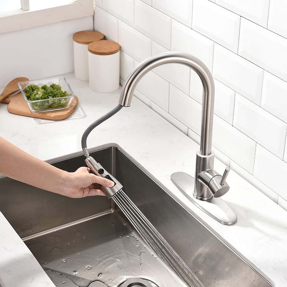 OWOFAN brushed nickel kitchen faucet supports quick, tool-free DIY installation.