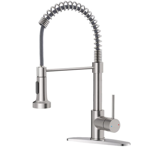 OWOFAN kitchen faucet with pull-down sprayer in brushed nickel for easy one-handed use.