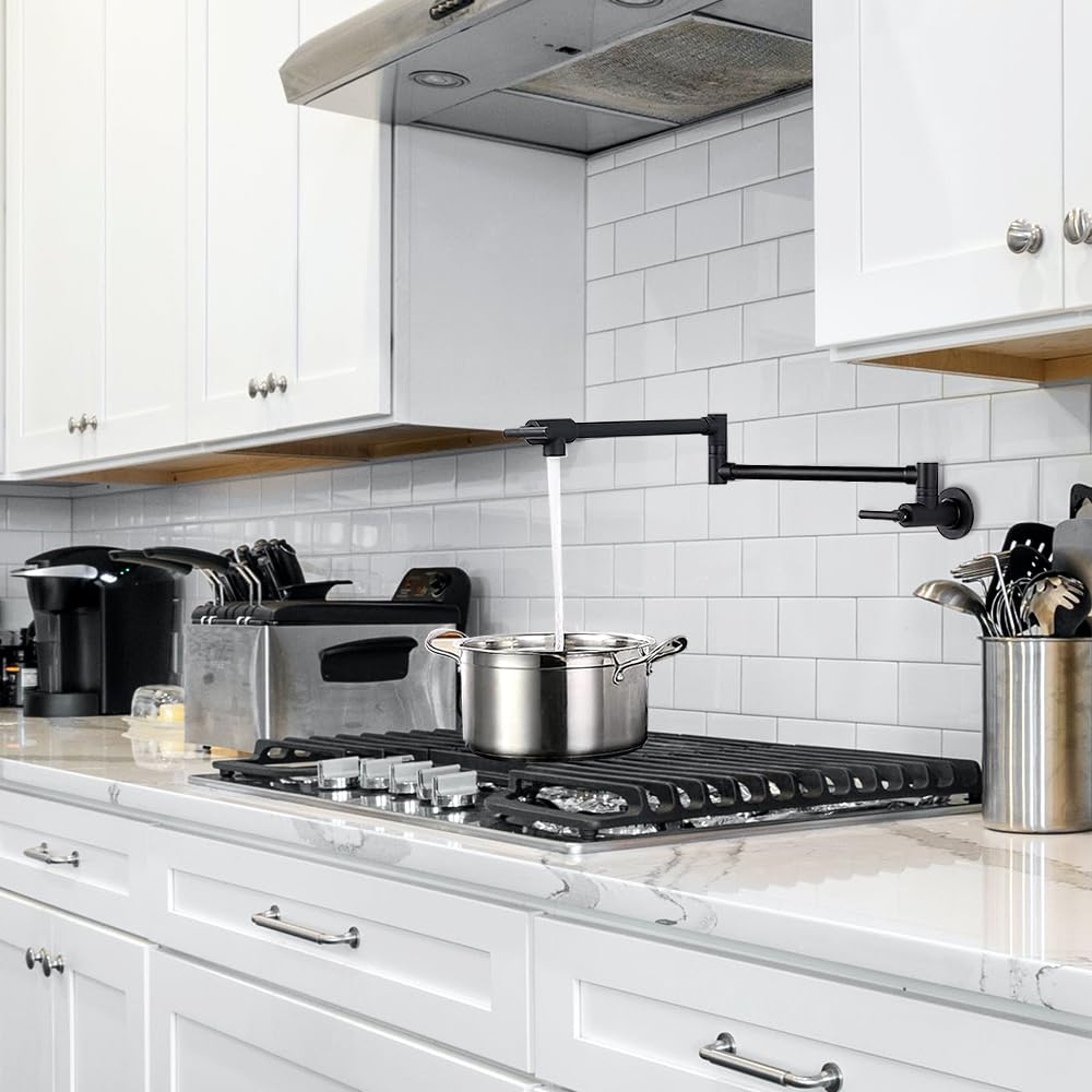 OWOFAN folding swing-arm setup provides flexible reach across multiple burners.