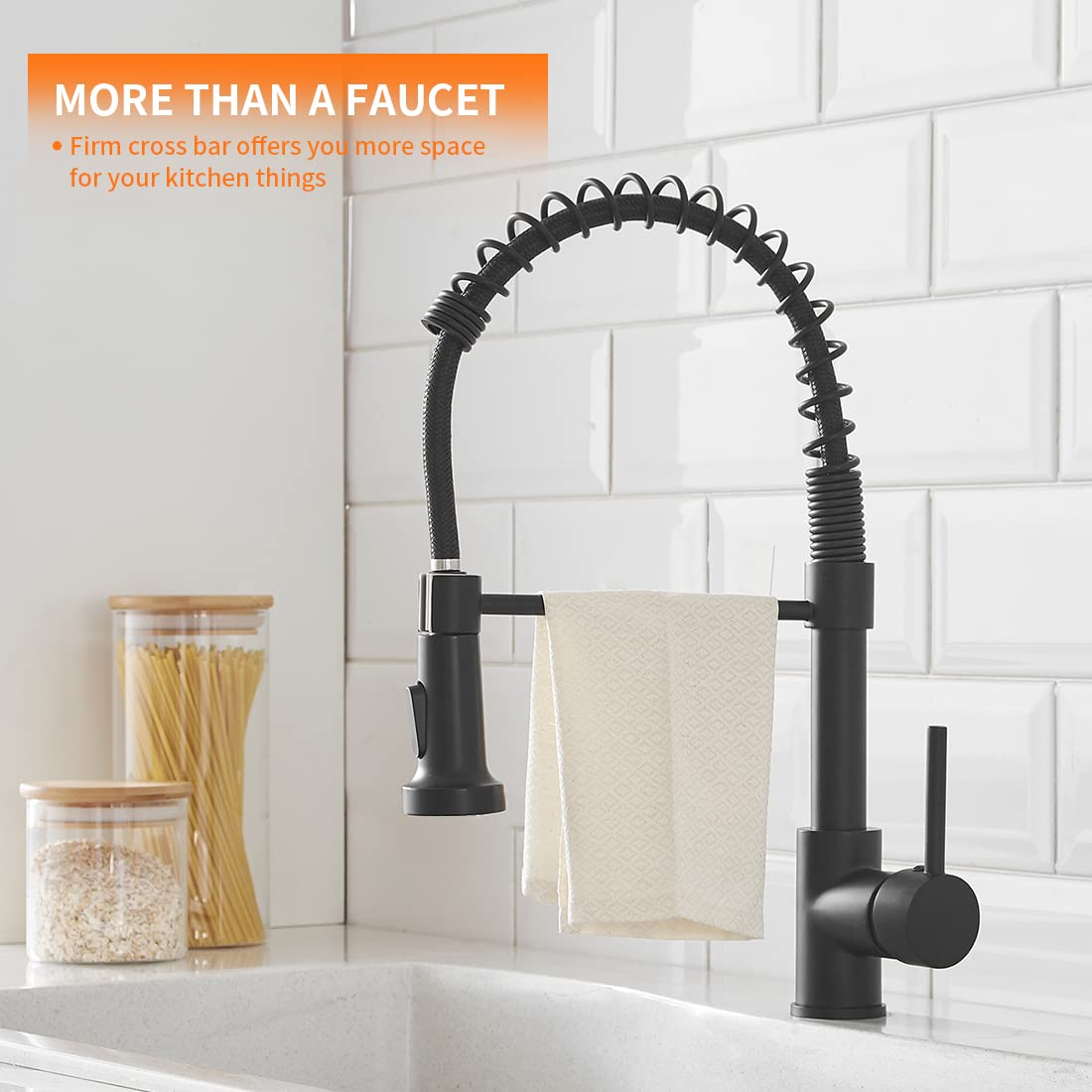 OWOFAN stainless steel faucet with 360-degree swivel for full sink access.