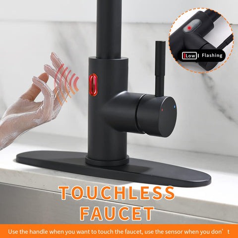 OWOFAN touchless faucet with pull-down sprayer enables flexible kitchen tasks.
