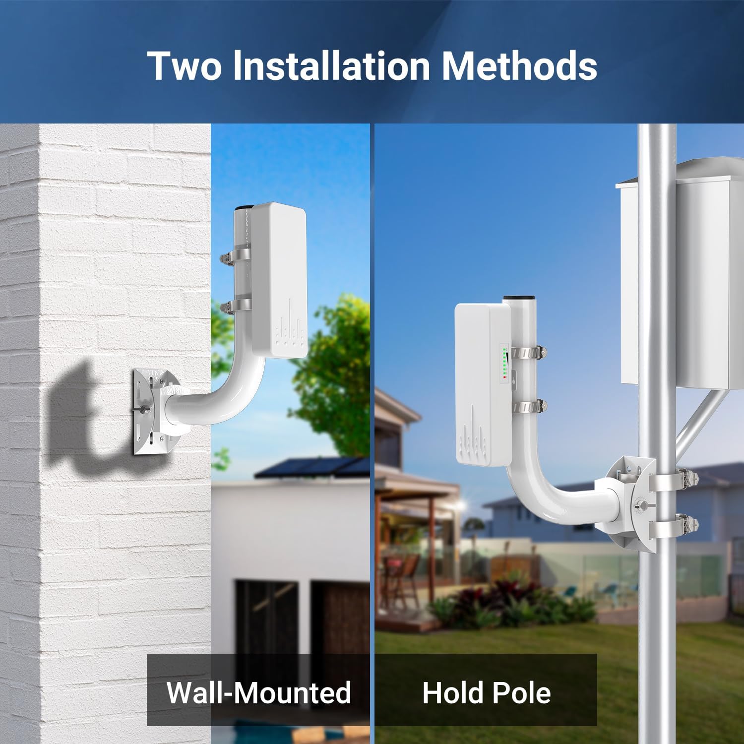 OWOKISO universal bridge bracket fixed to a wall for outdoor CPE placement