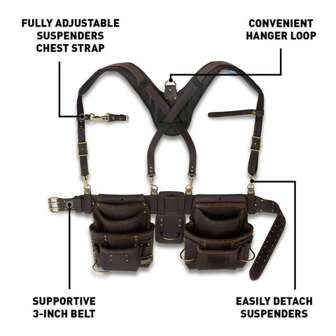 OX Pro oil-tanned leather tool belt offers durable support during framing sessions.