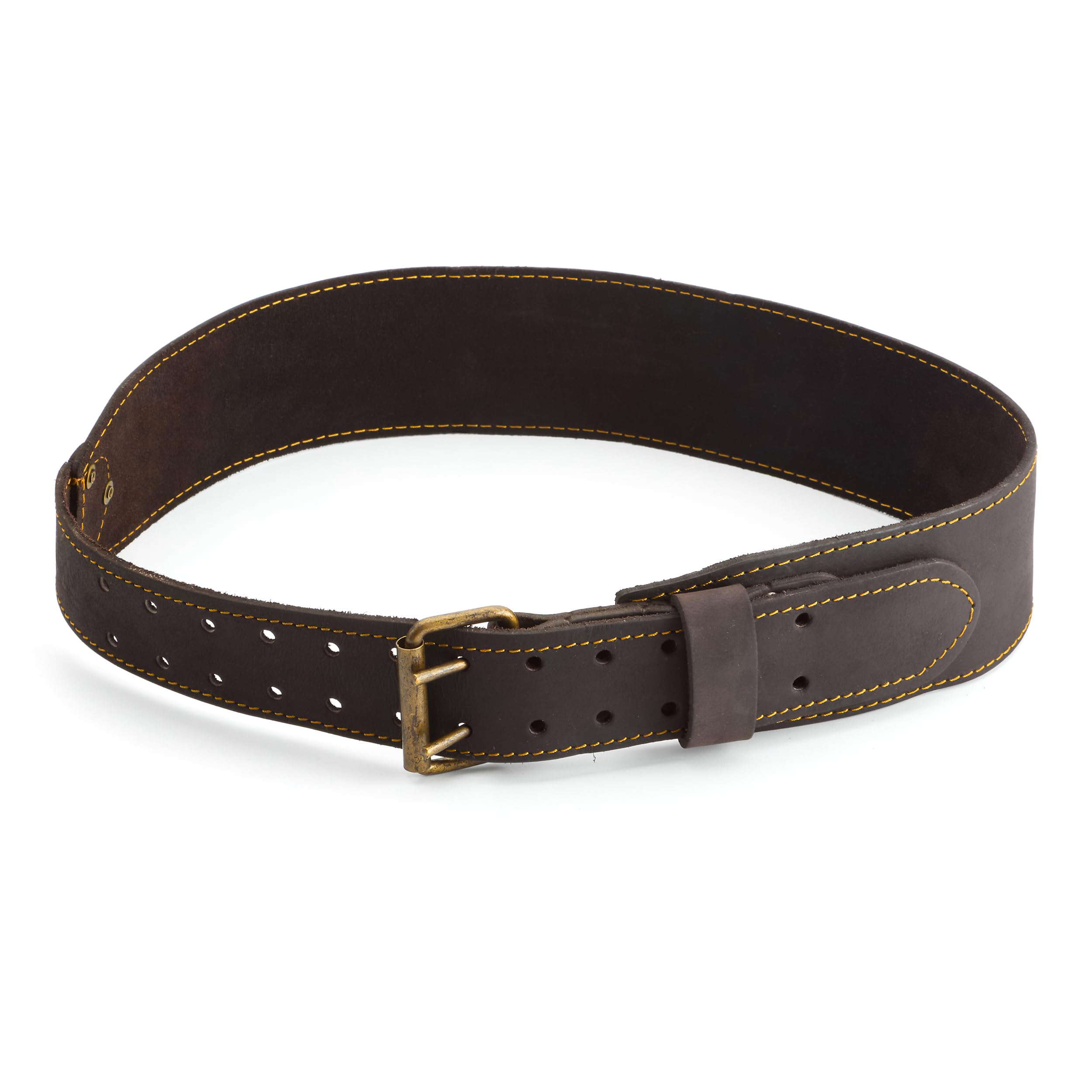 OX Pro belt front view shows durable 3-inch-wide leather belt for secure tool carry