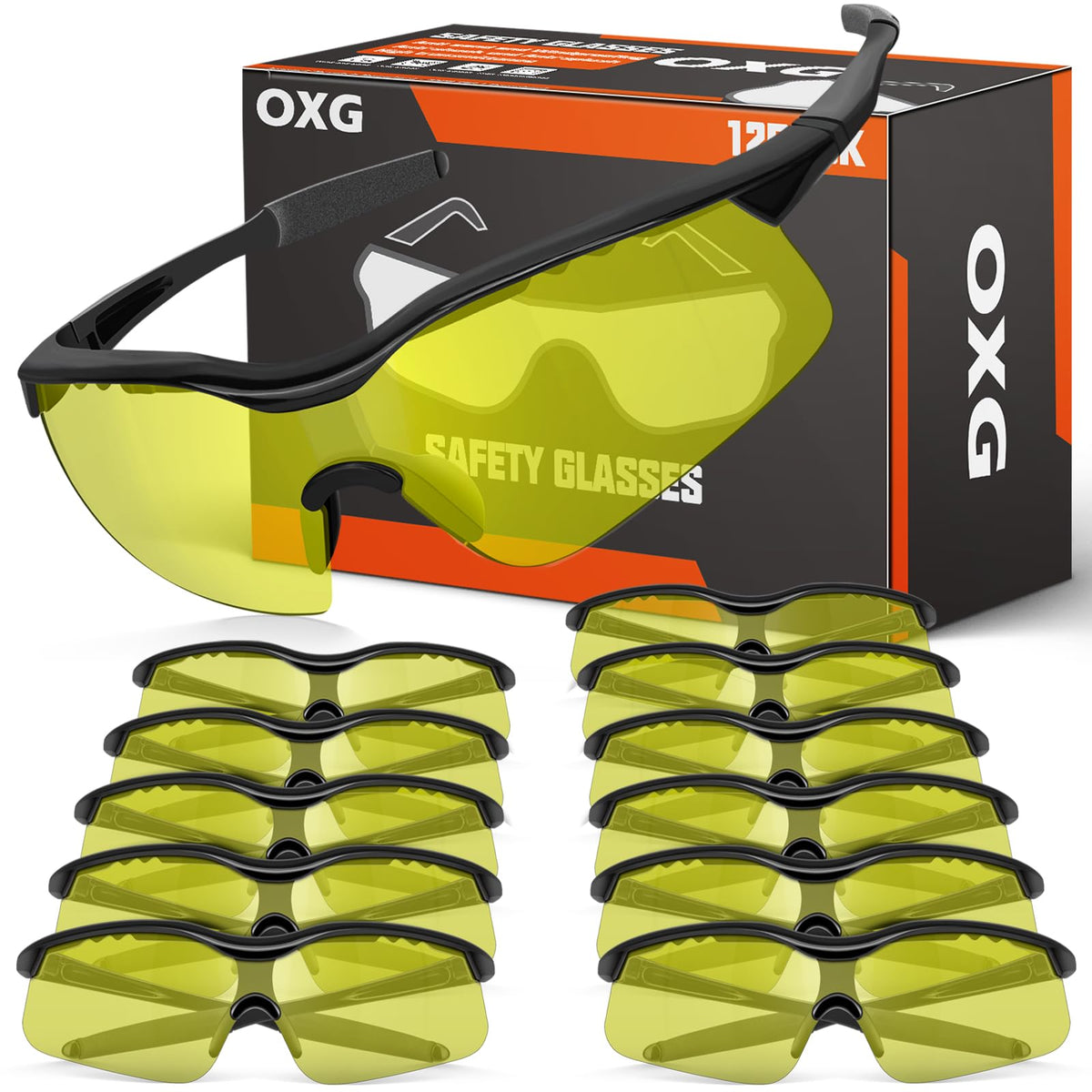 OXG 12-pack safety glasses for multi-use protection during outdoor projects