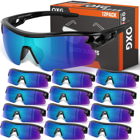 OXG 12-pack tinted safety glasses with wraparound protection for all-day comfort