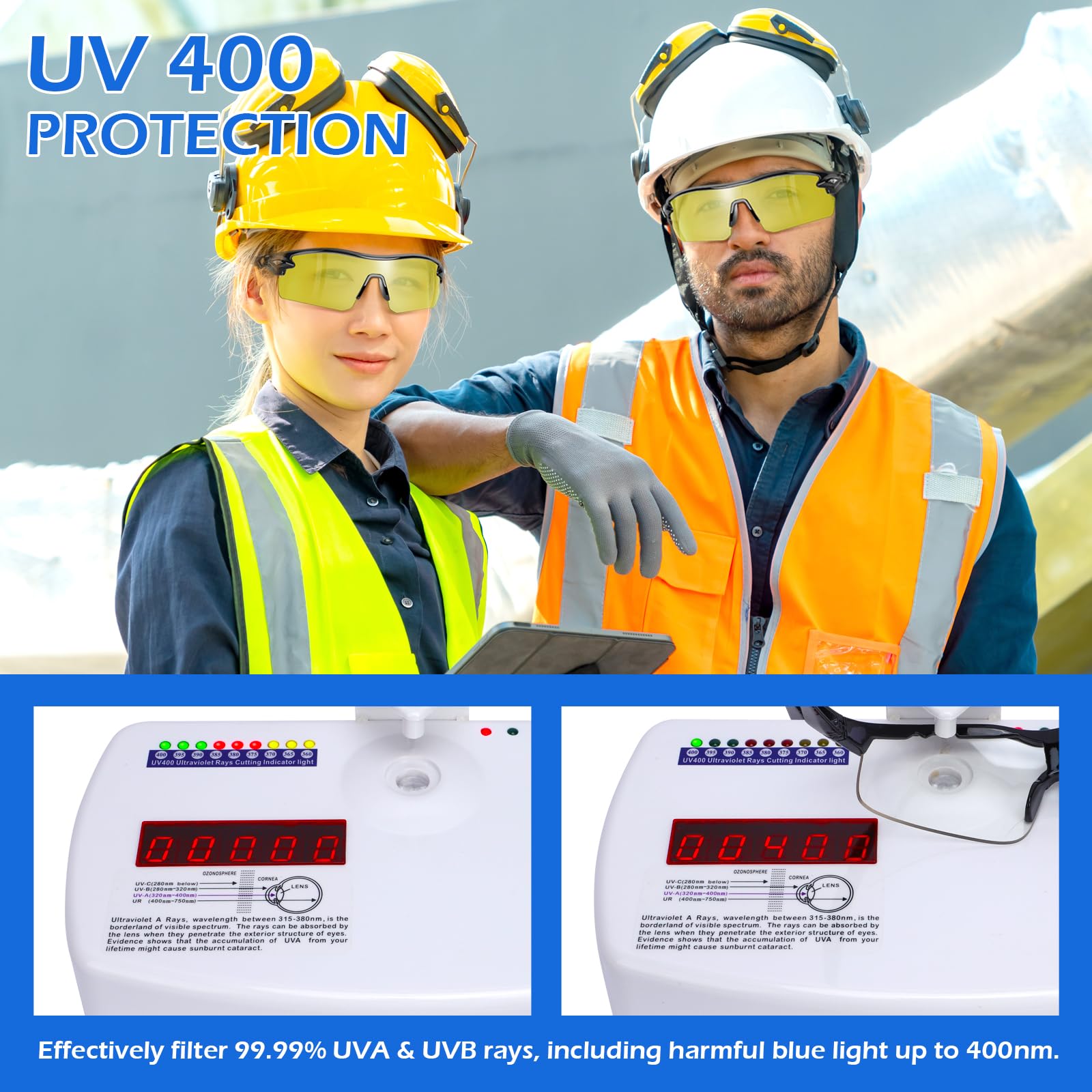 OXG side view of safety glasses highlighting wraparound frame protection