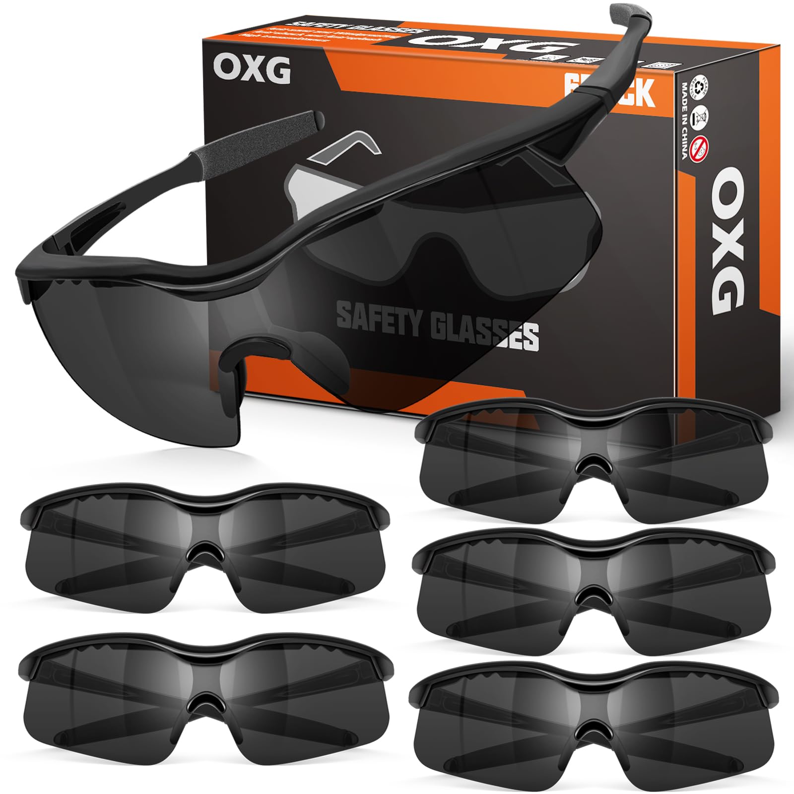 OXG tinted safety glasses with wraparound for all-day comfort and clear peripheral vision.