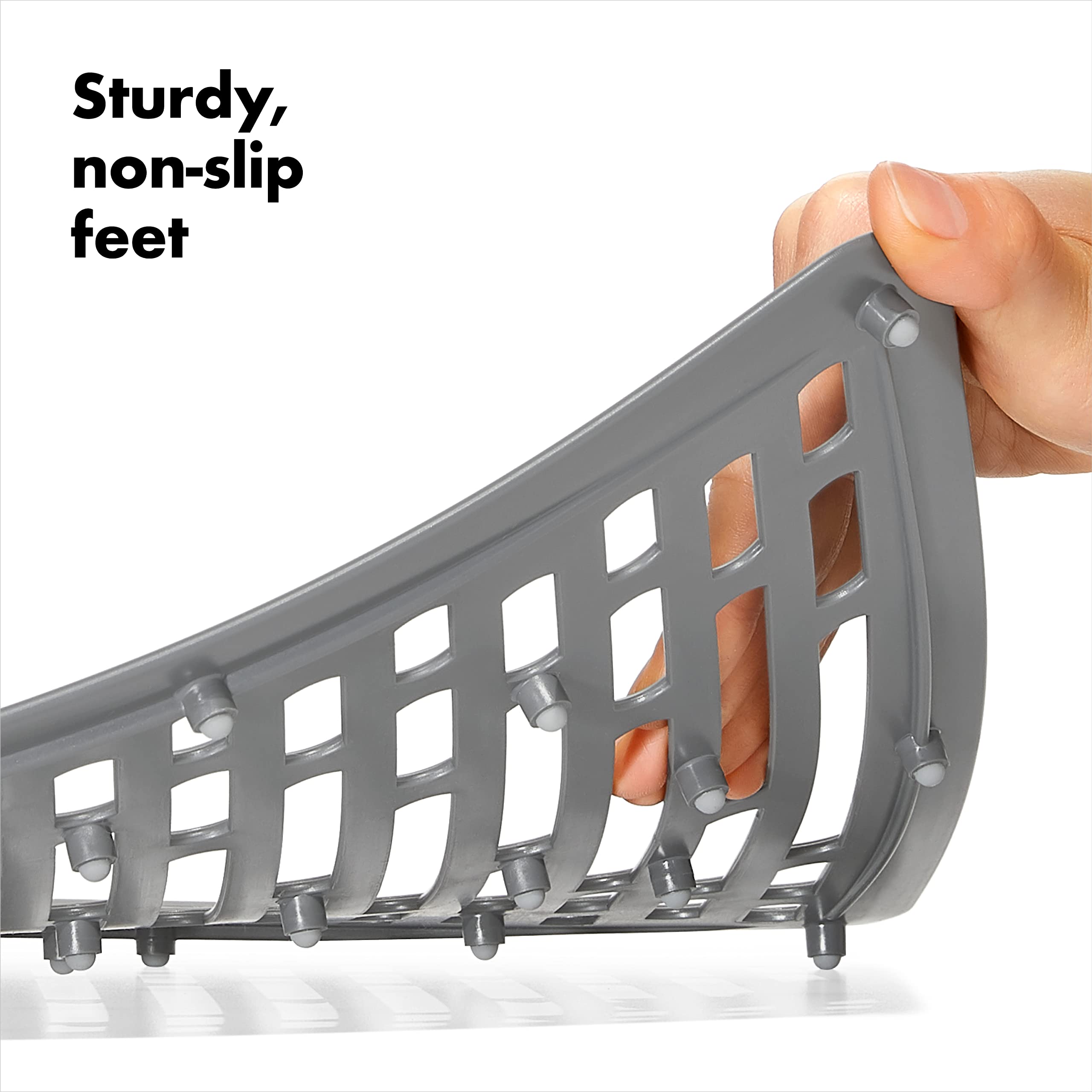 OXO Good Grips silicone sink mat large dishwasher-safe for easy cleanup.