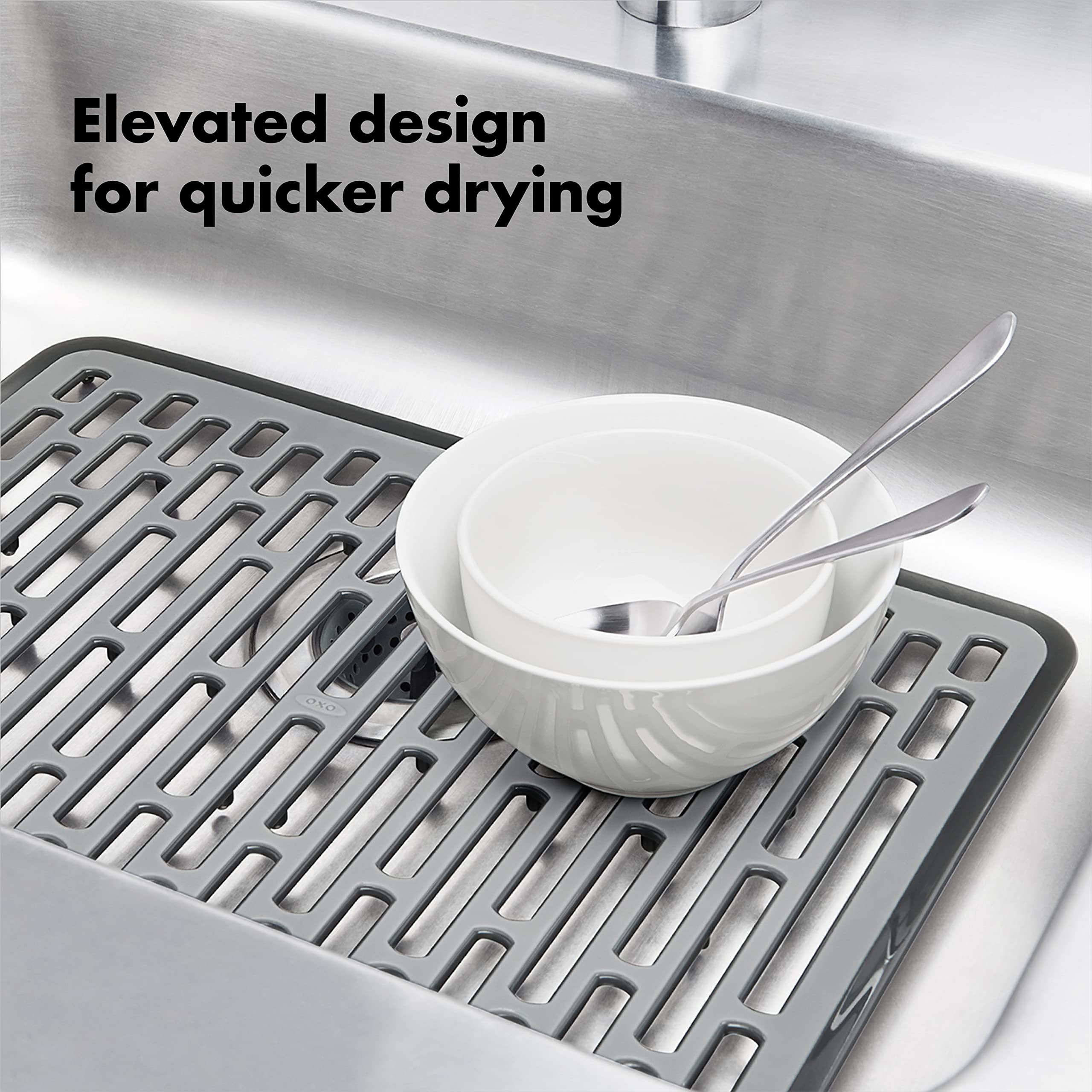 OXO Good Grips silicone sink mat large elevated-feet support for drainage.