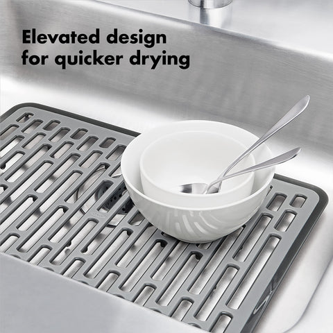 OXO Good Grips silicone sink mat large elevated-feet support for drainage.