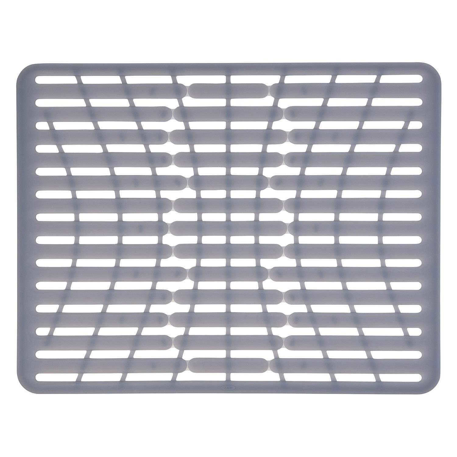 OXO Good Grips silicone sink mat large front view protects sink surfaces and dishes.