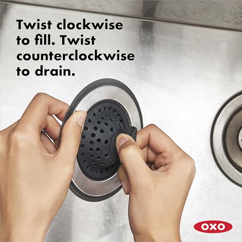 OXO Good Grips twist tab stopper ready for hand washing and quick drainage.