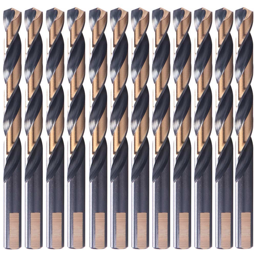 OXTUL 12-piece drill bits with bright finish for metal, wood, and plastics.