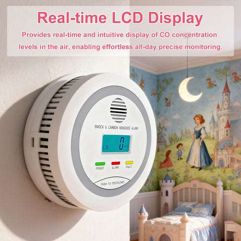 OXVIT LCD display highlights real-time carbon monoxide levels.