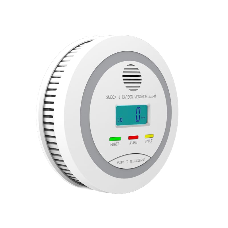 OXVIT smoke and CO detector front view highlights compact, all-in-one home safety monitoring.