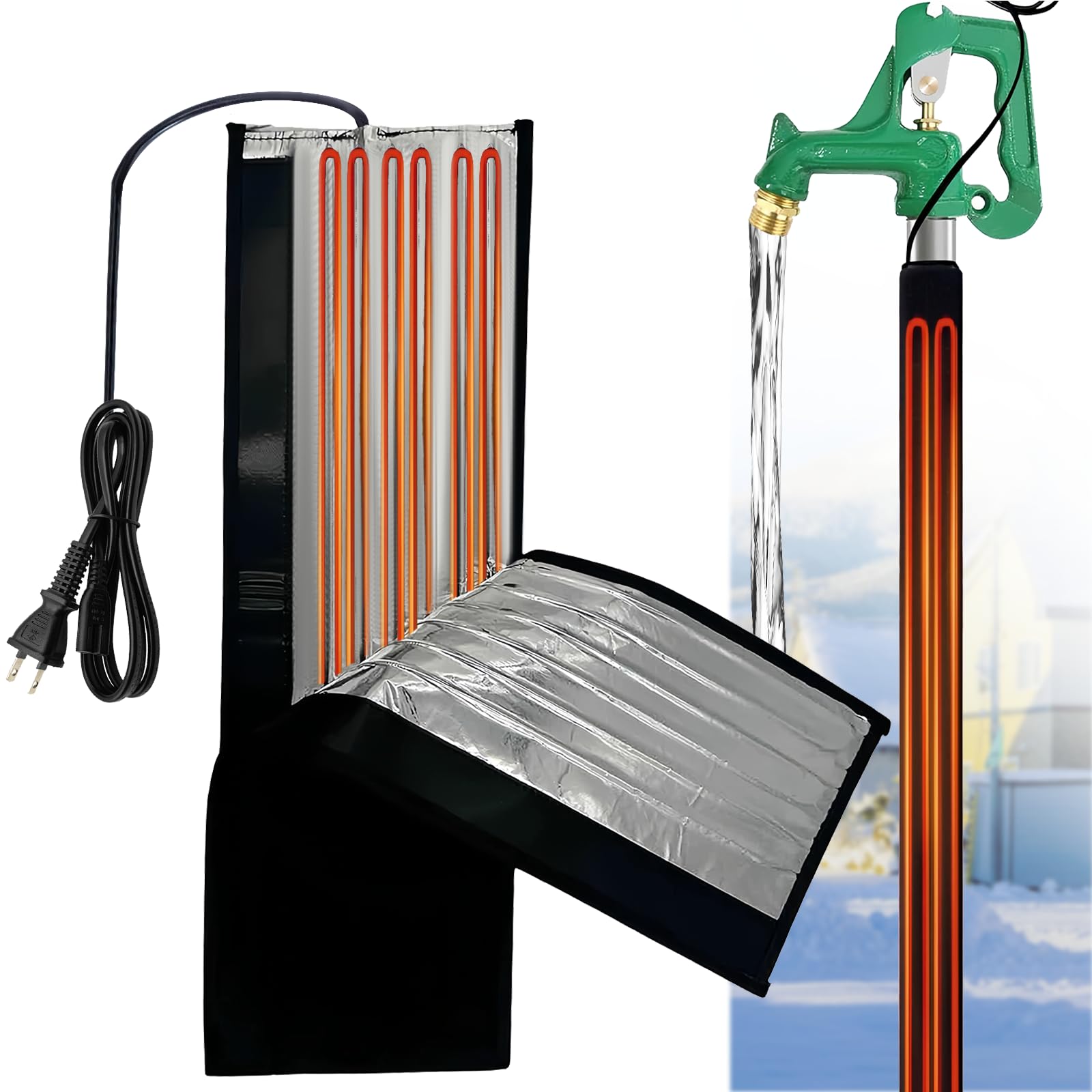 OXWIND Water Pipe Heat Blanket front view shields outdoor faucet from freezing